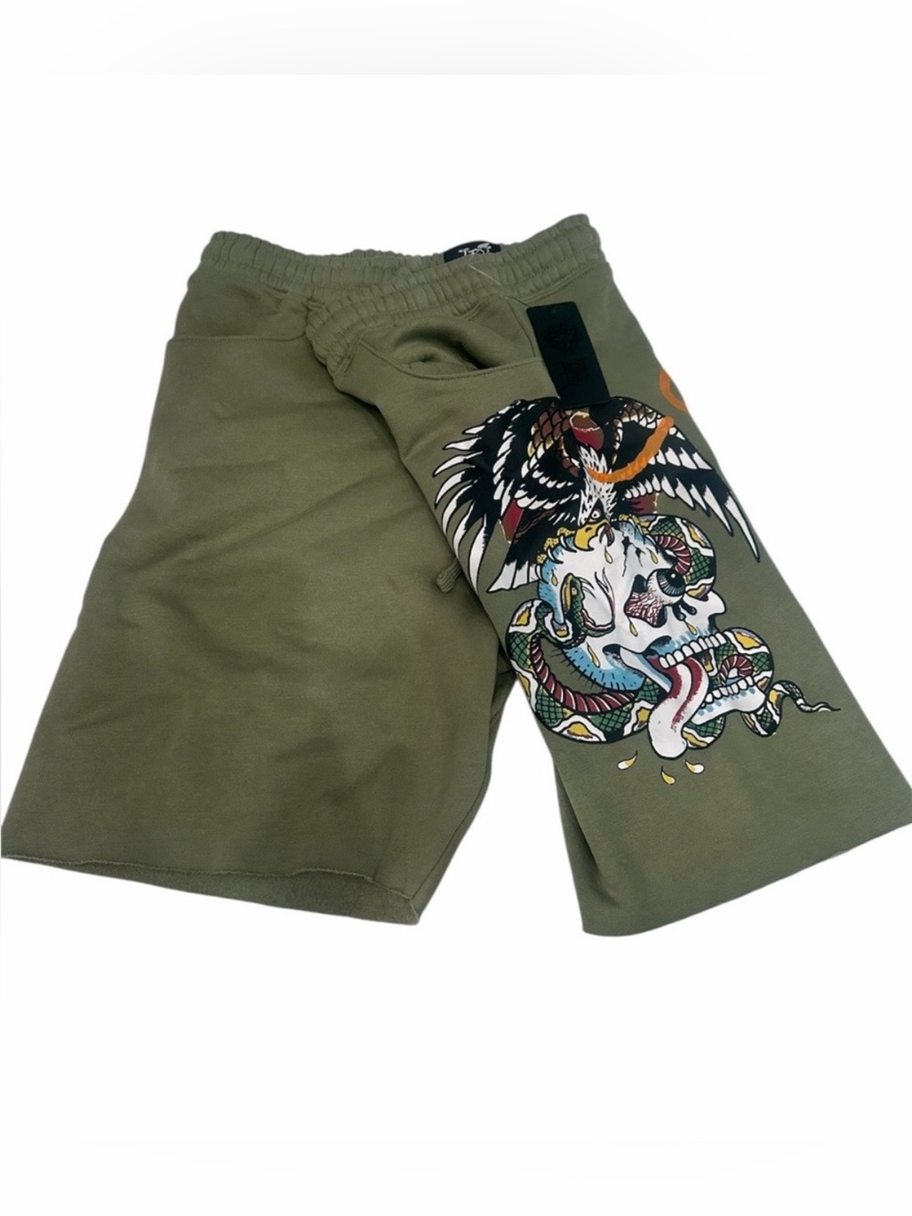 Ed Hardy Men's Eagle Snake Sweat Shorts Green Color Size XL NWT
